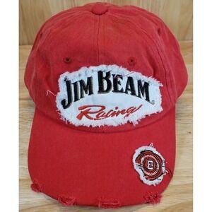 Jim Beam Racing Distressed Baseball Cap Red Adjustable Metal Slide Hat Mens